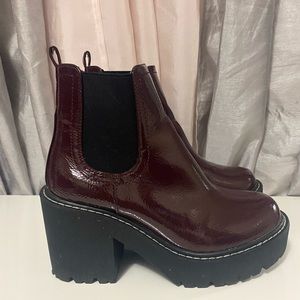 Forever 21 Red Burgundy Ankle Patent Platform Boots